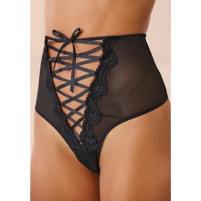 High-Waist-String "mit Ouvert-Öffnung, High-Waist-Ouvert-String in transparenter Optik", Damen, Gr. 36/38, Netz, schwarz, Netz, Obermaterial: 90% Polyamid, 10% Elasthan, PETITE FLEUR GOLD BY LASCANA, Unterhosen High-Waist-String, sexy Unterwäsche,...