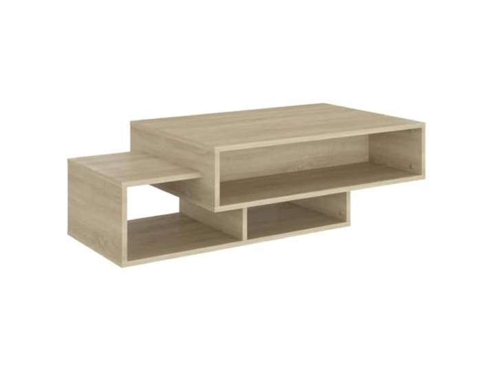 Roanoer Couchtisch Sonoma-Eiche 105x55x32 cm Holzwerkstoff Drei offene Fächer schaffen Ordnung im Wohnzimmer, pflegeleichte Oberfläche aus Holzwerkstoff für Bücher und Deko.