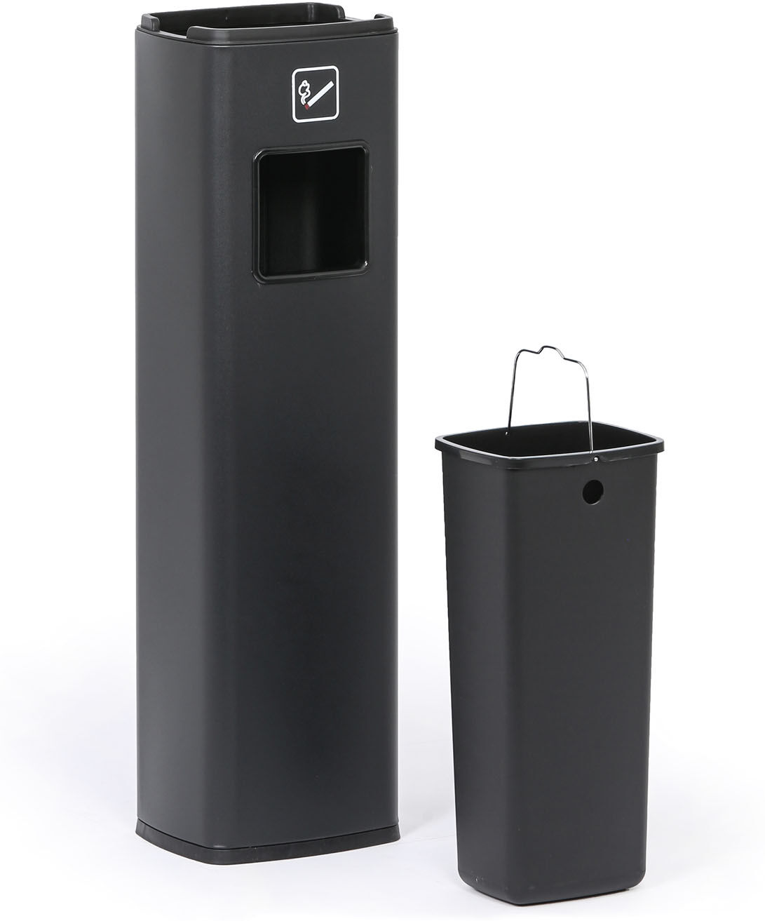 B2B Partner Abfalleimer mit Aschenbecher und Innenbehälter, schwarz