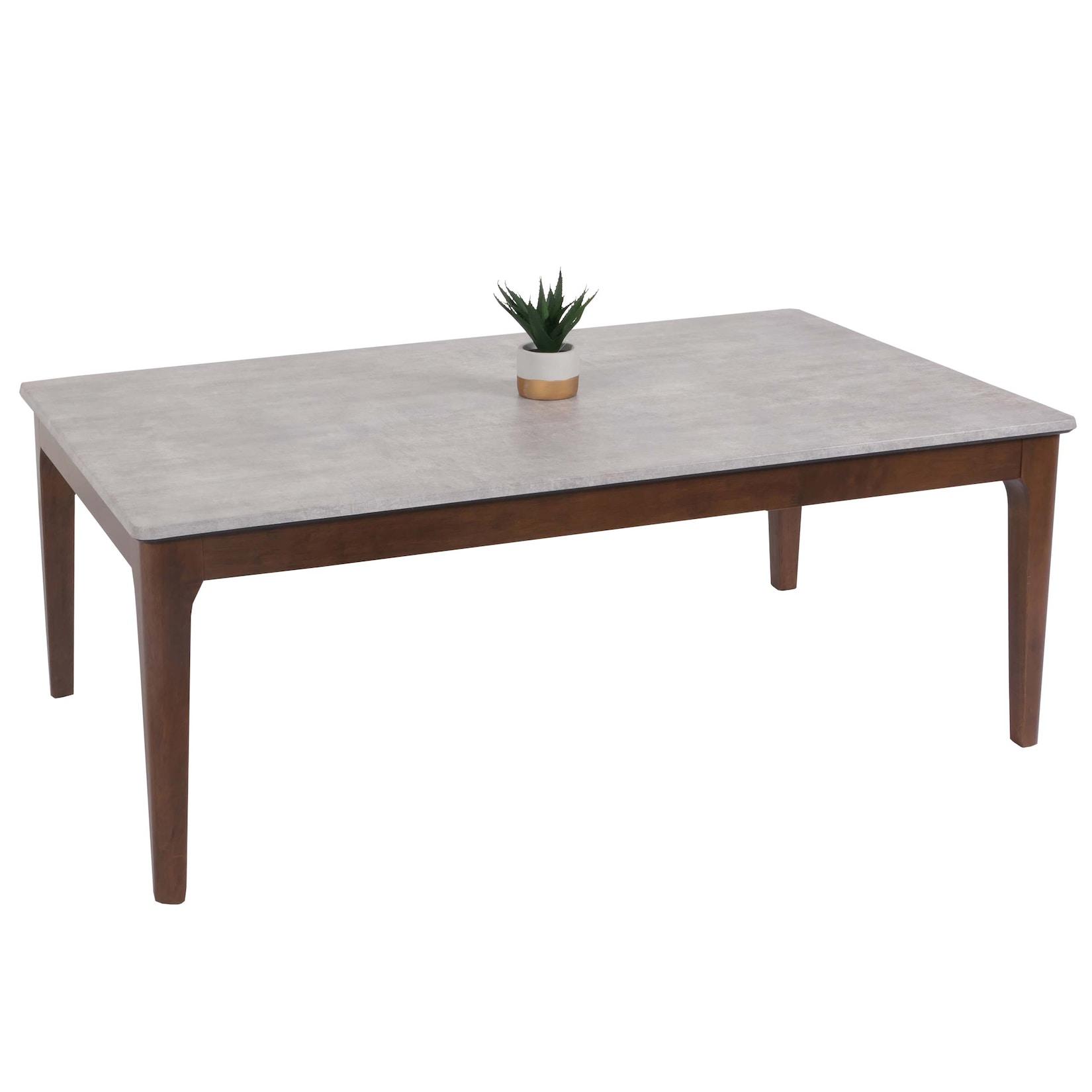 Couchtisch MCW-M55, Beistelltisch Sofatisch Massiv-Holz HDF Laminat Melamin 46x120x70cm Beton-Optik braune Beine