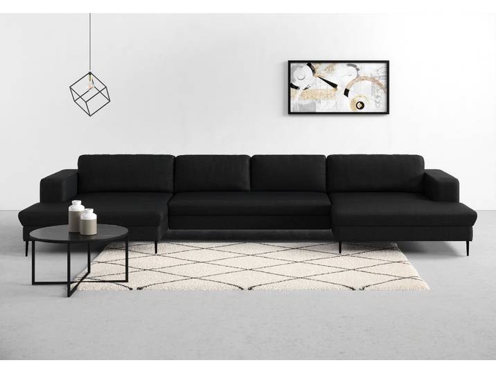 DOMO collection Modica U-Form aktuelles, kubisches Design mit 2 Recamieren, viel Platz XXL, auch in Cord, Fußhöhe passend für gängige Saugroboter