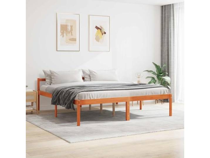 RJPLMFV Bettgestell, Wachs, Braun, 200 x 200 cm, massives Kiefernholz Lattenrost inklusive, minimalistischer Stil, pflegeleicht, für modernes Schlafzimmer