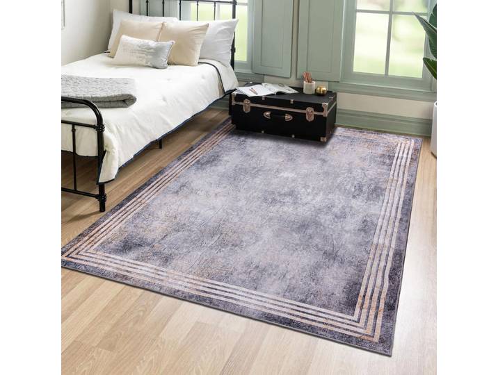 Tapis de Sol Mazovia - modèle TOSCANA Géométrique - Qualité Oeko-Tex - Beige Crème Gris - 80x200 cm