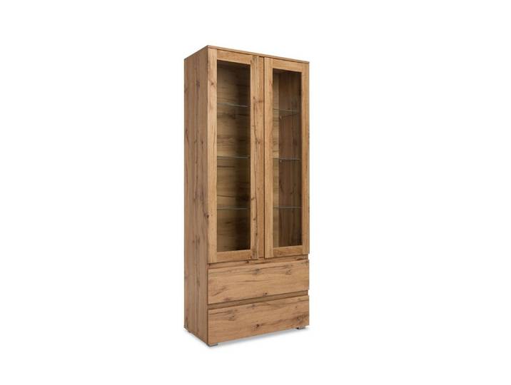 Newroom Standvitrine Dekor Honig Eiche 80 cm Vitrine Honig Eiche Dekor Vitrinenschrank Modern Wohnzimmer Küche