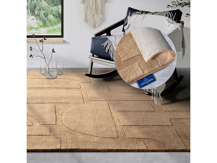 Wollteppich VILLEROY & BOCH Alexis , beige, B:80cm H:10mm L:150cm, Wolle, Teppiche, Wollteppich, Handgewebt, Wolle, Natur, Wohnzimmer, Geometrie, Boho, Design