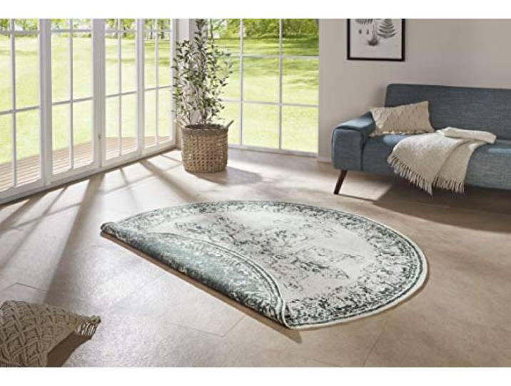 bougari Borbon Tapis réversible en Tissu Plat pour l'intérieur et l'extérieur\, Crème Verte.\, Ø 140 cm