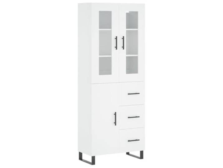 Highboard Weiß 69.5x34x180 cm Holzwerkstoff Stauraumschrank, Metallfüße, feuchtigkeitsbeständig, glatte Oberfläche, wandmontagesicher
