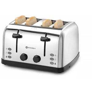 Hendi Toaster 261187, mit 7 Röststufen, silber, 1500 W, Edelstahl, 2 separate Bedienfelder, 4 Scheiben