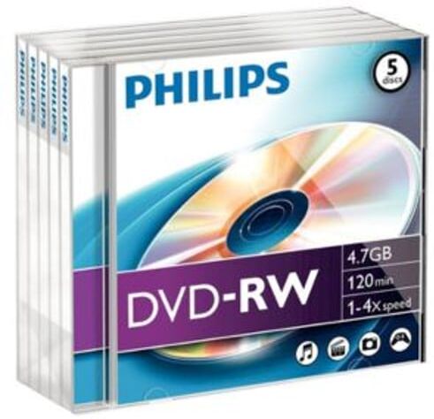 Philips DVD-RW Discos Regraváveis   5 unidades