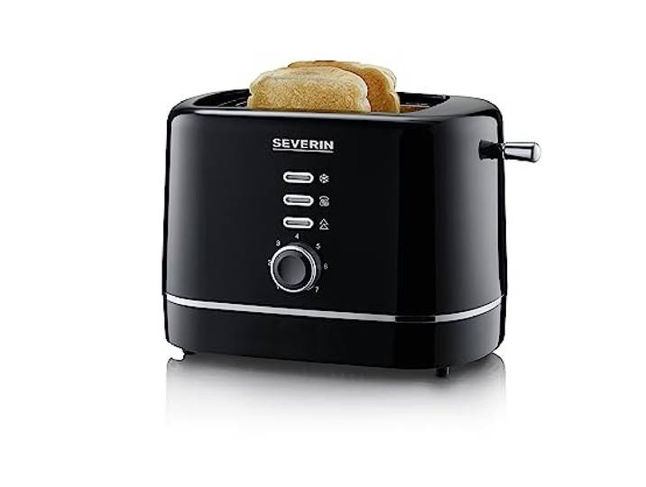 SEVERIN Grille-pain automatique 850 W\, Toaster compact 2 fentes jusqu'à 2 tranches\, Grille-pain électrique avec réglage du degré de brunissage & fonction décongélation\, Noir\, AT 4321