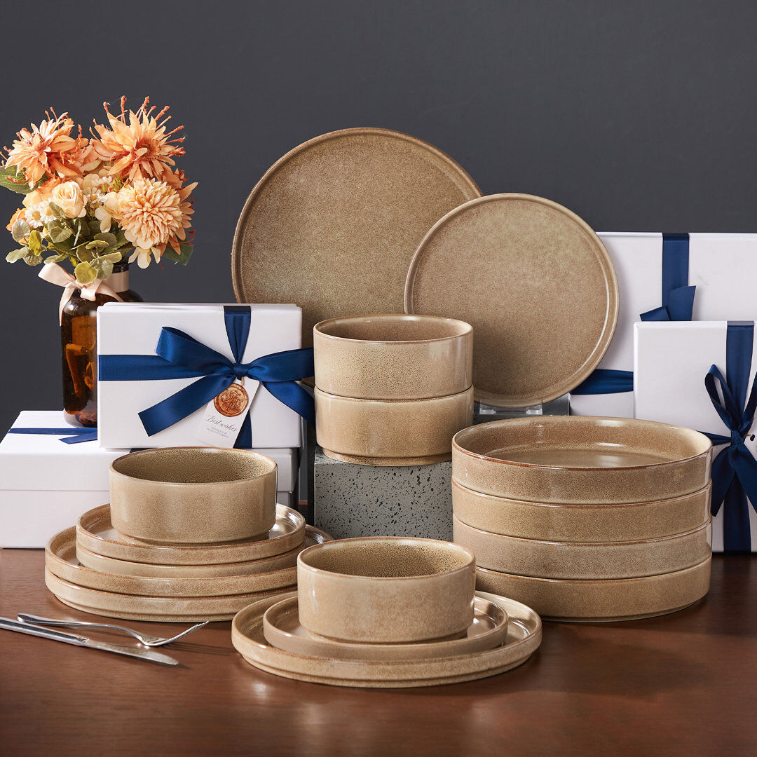 17 Stories Porcelain China Dinnerware Set Piece - Service for 4 brown