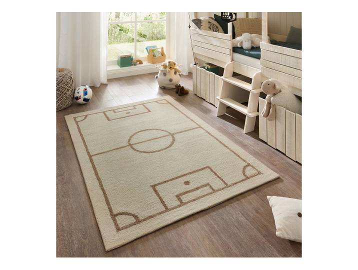 THEKO Kinderteppich Gaia Kids Football, rechteckig, Höhe: 10 mm, getuftet, reine Schurwolle, Motiv Fußballfeld, Kinderzimmer