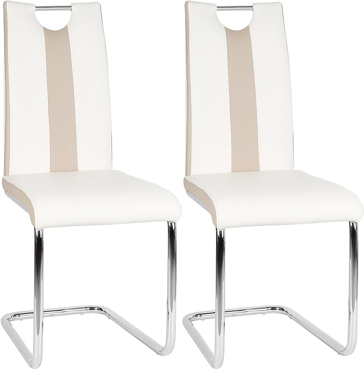 Jently set van 2 moderne eetkamerstoelen, gestoffeerd, wit
