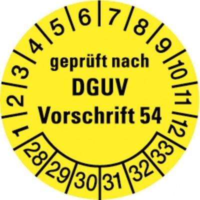 Dreifke® Prüfplakette, geprüft nach DGUV Vorschrift 54, gelb/sch - 30 mm Folie selbstklebend, 10 St