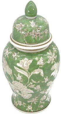 Galt International "Green Sakura Chinoiserie Ceramic Vase 14"""