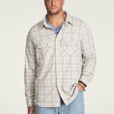 Lucky Brand Big And Tall Double Faced Soft Plaid Knit Shirt - Men's Clothing Outerwear Shirt Jackets in Grey Multi, Size 4XL