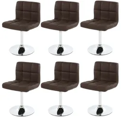 6er-Set Esszimmerstuhl Drehstuhl Stuhl Kavala Kunstleder Chrom ~ braun