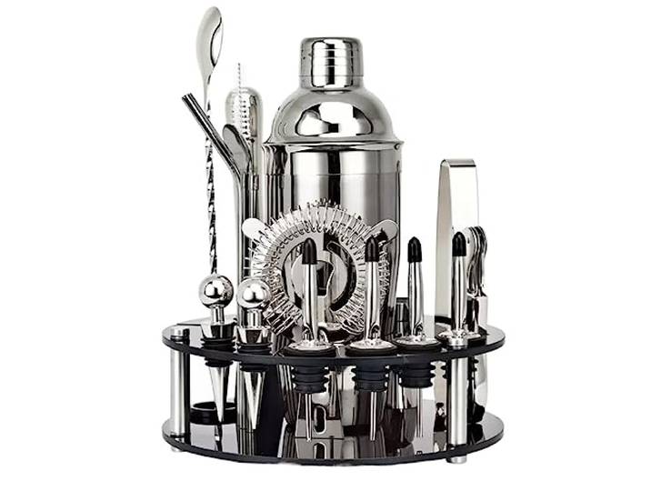 Cocktail Shaker 20-teiliges Cocktail-Shaker-Barwerkzeug Aus Edelstahl Mit Drehbarem Präsentationsständer Und Bartending-Set Bar Zubehör Set(Silver)