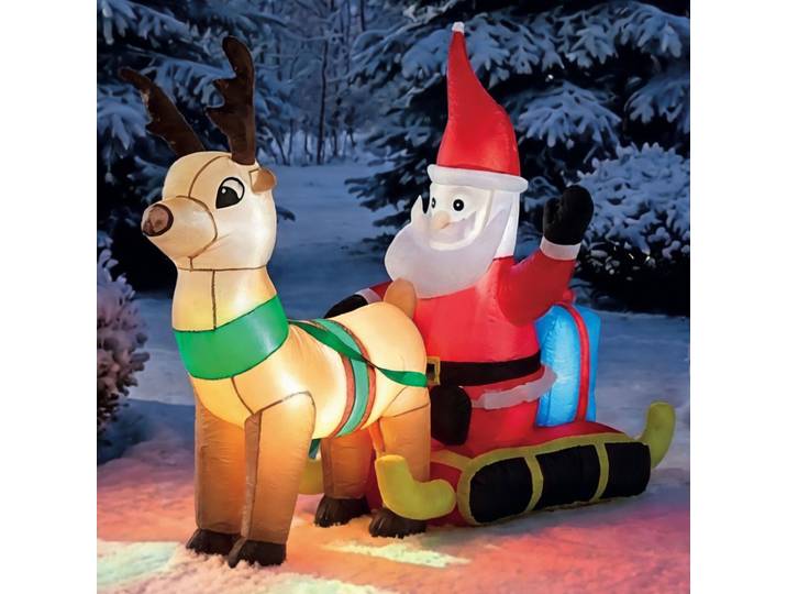 Aufblasbarer Rentierschlitten mit Weihnachtsmann, LED, H130 cm