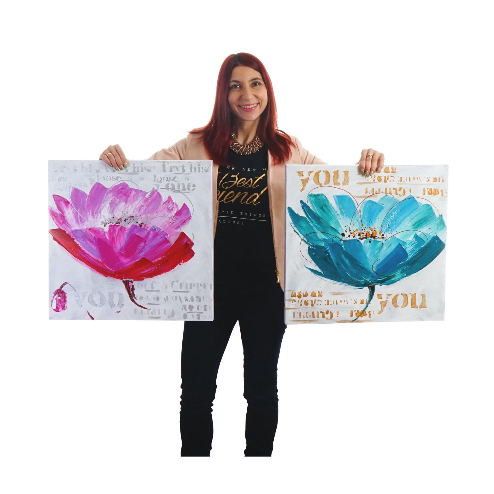 Wandbild Orchidee, 100% handgemaltes Ölgemälde Gemälde XL, 100x50cm