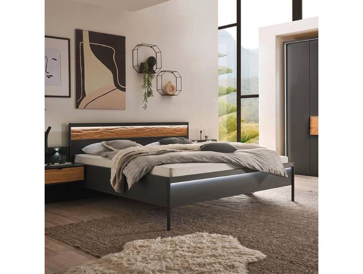 Bett Sinta Komfort 180x210cm Dunkelgrau modern, Mit Beleuchtung höhenverstellbar
