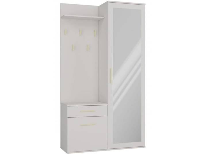 Penderie d’entrée avec armoire et miroir, grège, 100 cm