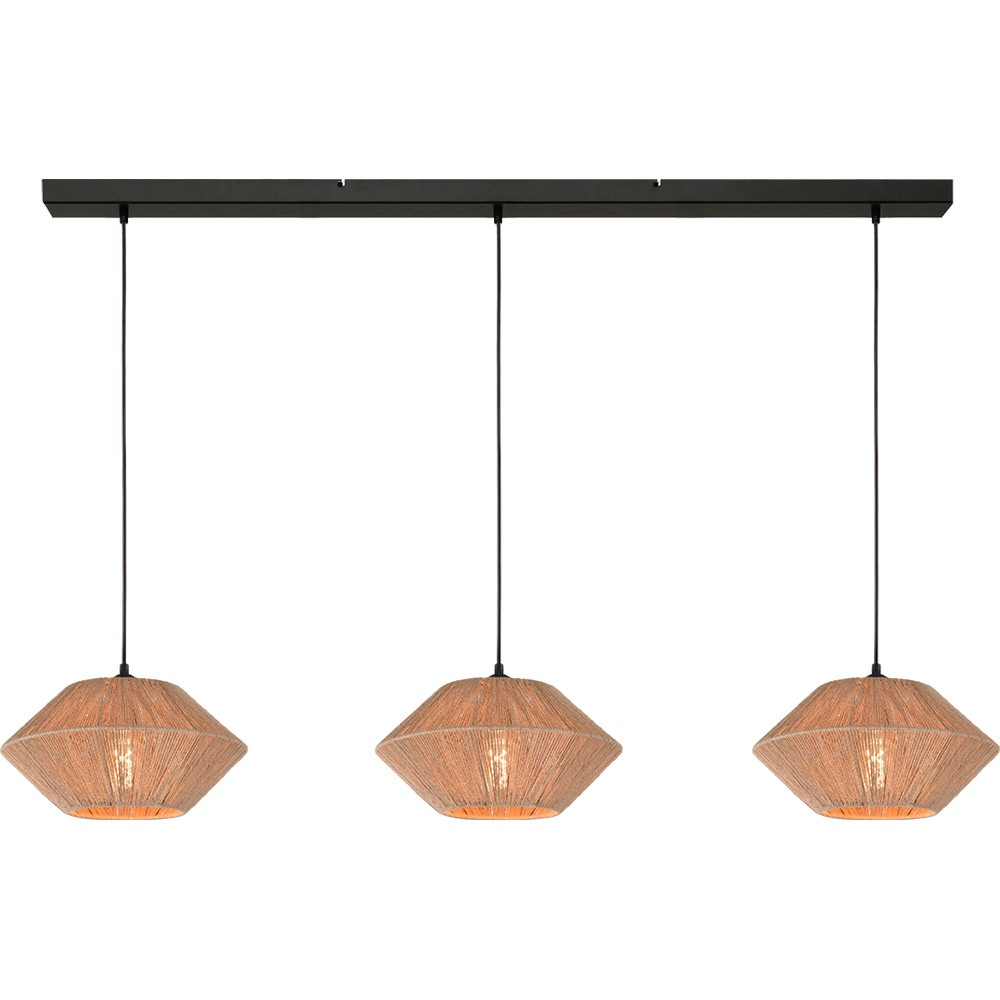 Masterlight Bicono Eettafel Hanglamp - 3x Ø35cm - Bruin/Zwart - Rattan en Aluminium