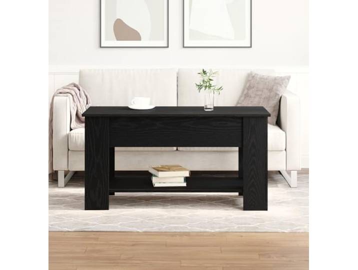 HEFZGDB Schwarzer Eichen-Couchtisch aus Engineered Wood - 101x49x52 cm - Minimalistischer Wohnzimmertisch mit mattem Finish und rechteckiger Form für Moderne Einrichtung - Robuster