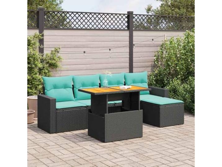 YUTAASU 6-TLG. Poly Rattan Sofagarnitur Schwarz Mit Kissen