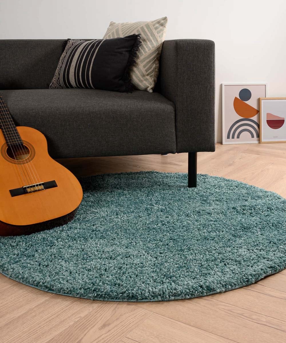 Rond hoogpolig vloerkleed Shaggy Trend lichtblauw