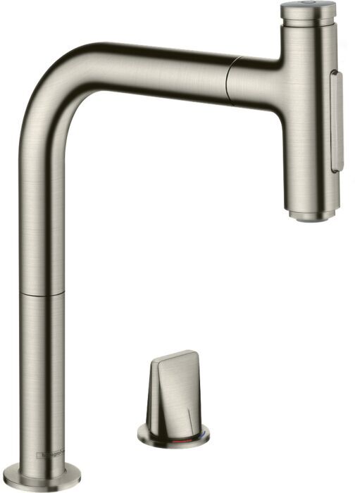 Hansgrohe Metris Select 2-Loch-Küchenmischer 73819800 edelstahl-optik, 2jet, Ausziehbrause