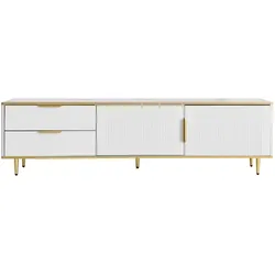 STILVORA TV-Schrank aus Spanplatte, Weiß/Gold, 170x37x45 cm, mit Stauraum
