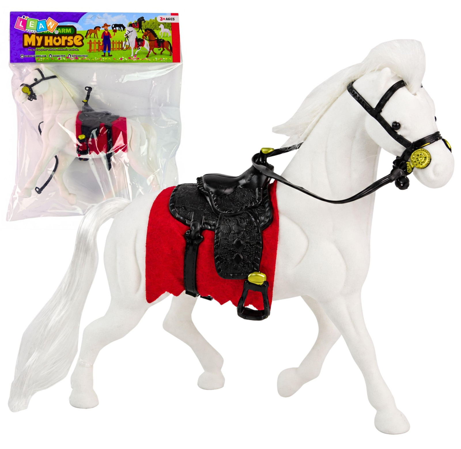 Lean Toys Wit paardenzadel boerderij beeldje