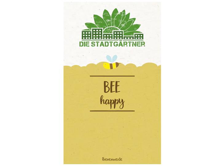 Saatgrüsse - Grusskarte Bee happy , Kunderbunte Blumenmischung