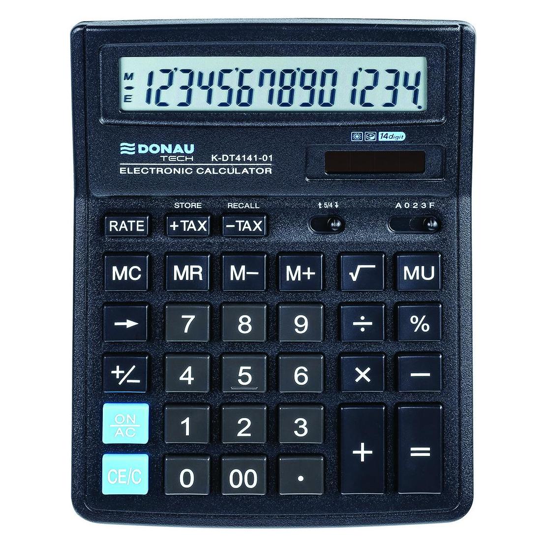 Donau Taschenrechner TECH OFFICE Taschenrechner, 14-stellige Anzeige, 199x153x31 mm, schwarz (Batteriebetrieb, Solarenergie) (K-DT4141-01)