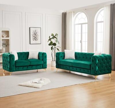 GDFStudio - 5-Seat Pine Wood Frame Soft Sofa with Metal Legs & Tufted Craft for Living Room & Office