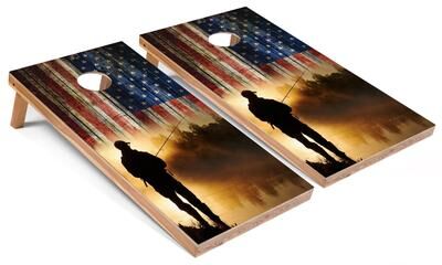 Skip's Garage American Flag Fishing Outdoor Cornhole Set