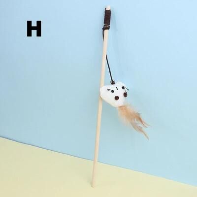 Inspire Select Wooden Mouse Cat Teaser Wand Interactive Feather Bell Cat Toy With Elastic Rope h