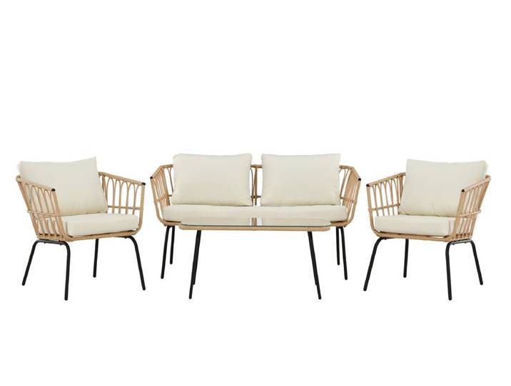 Garten Loungeset Arima – aus Rattan & Metall mit Glasplatte - Natur - Luxusbetten24