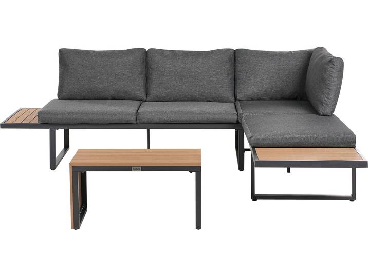 BELIANI Lounge Set Grau Aluminium und Kunstholz 4-Sitzer Garten Ecksofa mit Couchtisch und Auflagen Modern Terrasse Outdoor Garten Sitzgruppe