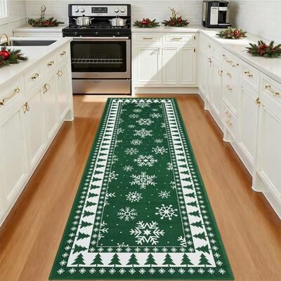 Garvee Christmas Snowflake Xmas Tree Border Area Rug