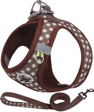 Inspire Curations PlaidPaw Comfort Harness Set Breathable Reflective Cat & Small Dog Harness With Leash coffee xs