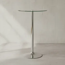 KADIMA DESIGN Glastisch mit 360° Drehfunktion: Sicherheitsglas, Trompetenfuß, Chrom, 60 cm Durchmesser.