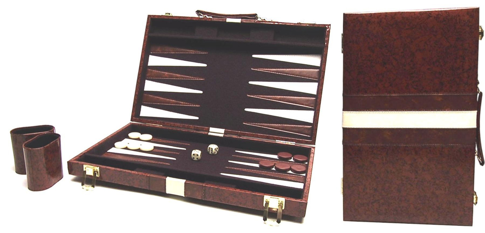 Hot Games Backgammon kofferset bruin vinyl 46 x 30 cm