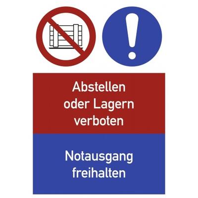 Schild Notausgang freihalten ..., Kombischild, Alu, 210x297 mm