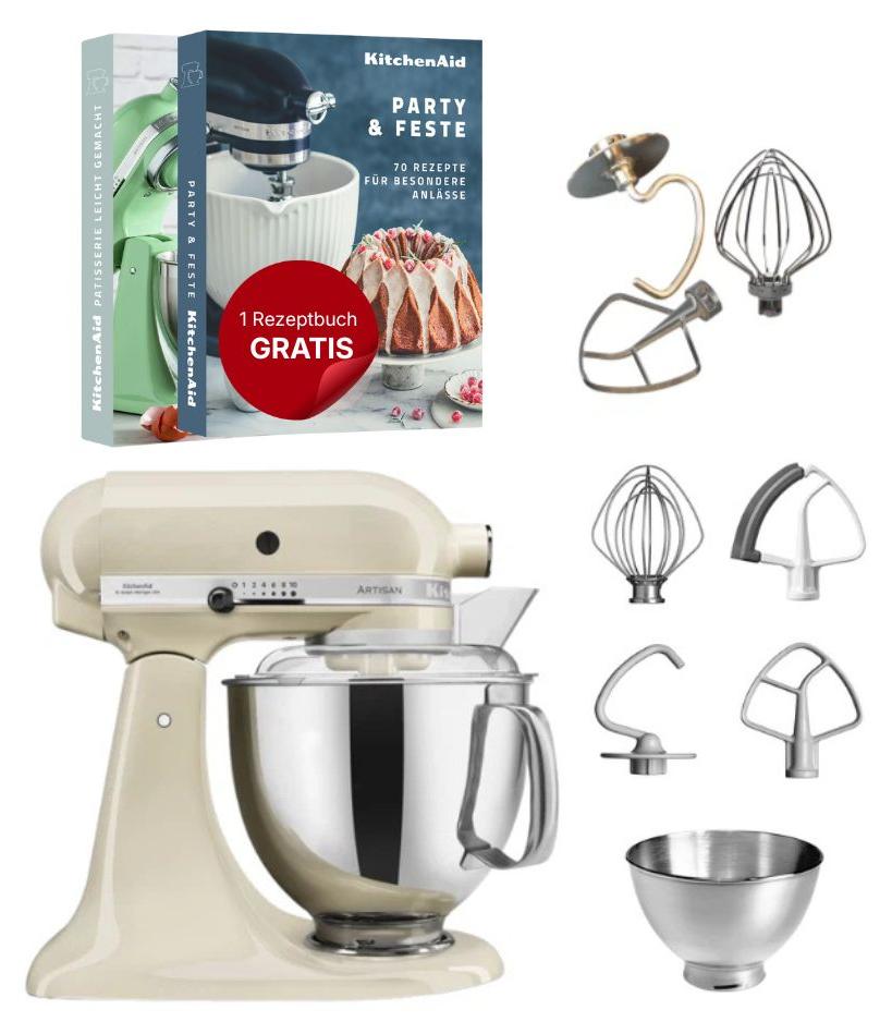 KitchenAid 4,8 L 5KSM175 Artisan Küchenmaschine inkl. TschimmHook Rührelemente Creme