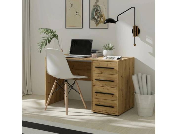 Modena Schreibtisch 120×60 cm – stabiler Schreibtisch mit geräumigen 4 Schubladen, minimalistisches Design, ideal für Arbeiten, Lernen und Computer (Artisan Eiche)