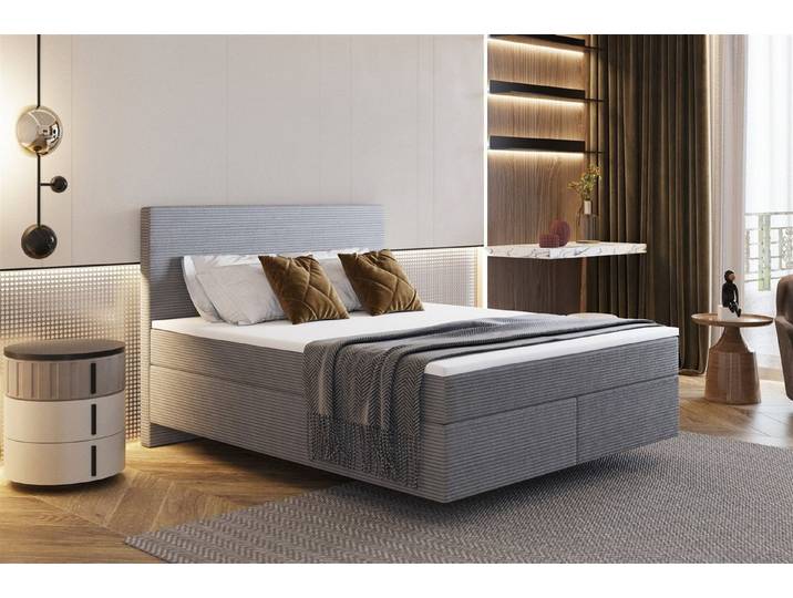 Fun Möbel Boxspringbett Schlafzimmerbett DEVIL Delux Stoff Scala (inkl. Viscoschaumtopper), Scheinbar schwebende Optik