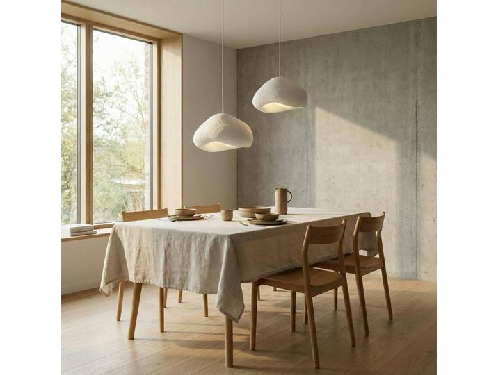 Suspension blanche design 2 abat-jour organiques 89 cm NOXIS
