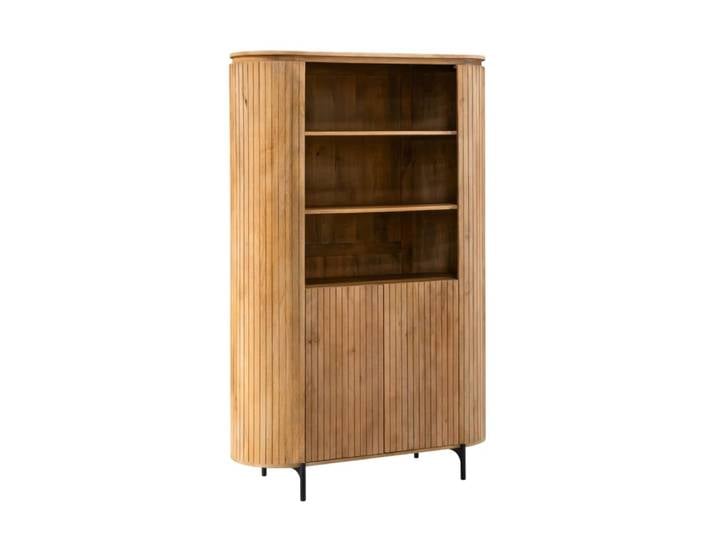 Bibliothèque haute en bois naturel rainuré avec rangement